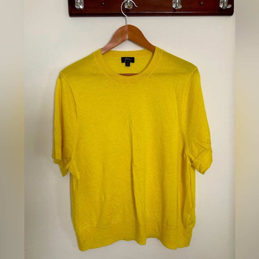 J Crew 3X Short Sleeve Crew Neck 100% Cashmere Sunny Yellow Sweater